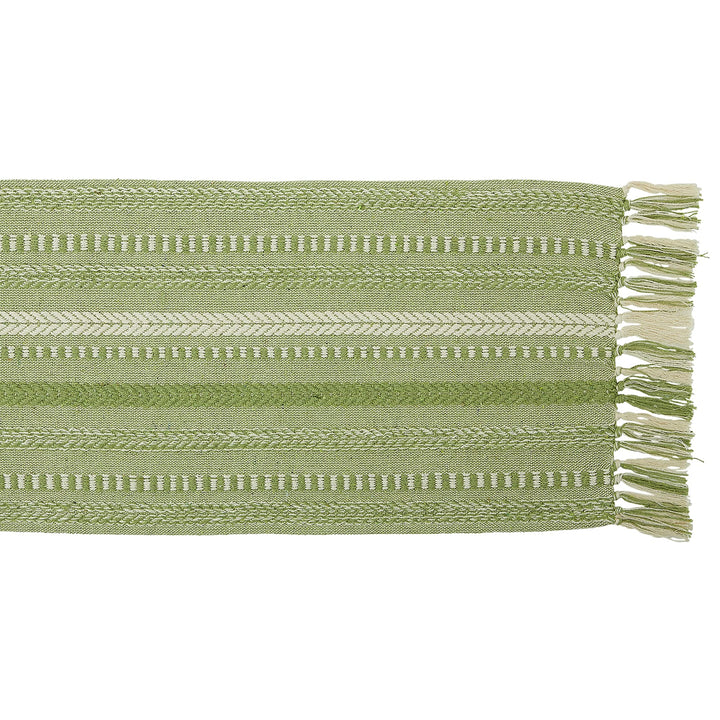 DII Farmhouse Braided Stripe Table Runner Collection, 15x108 (15x113, Fringe Included), Antique Green