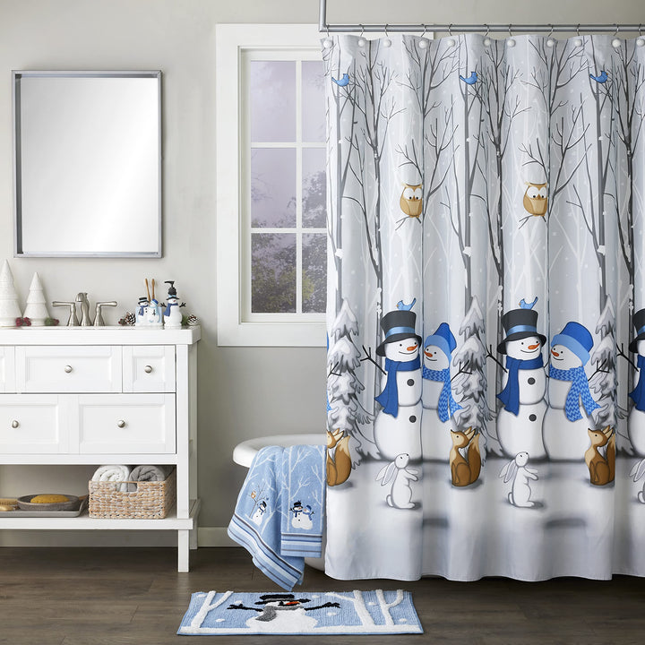 SKL Home Christmas Winter Friends Snowman Hand Towel 2pc Set for Bath/Kitchen & Gift, Blue Hand Towel Set