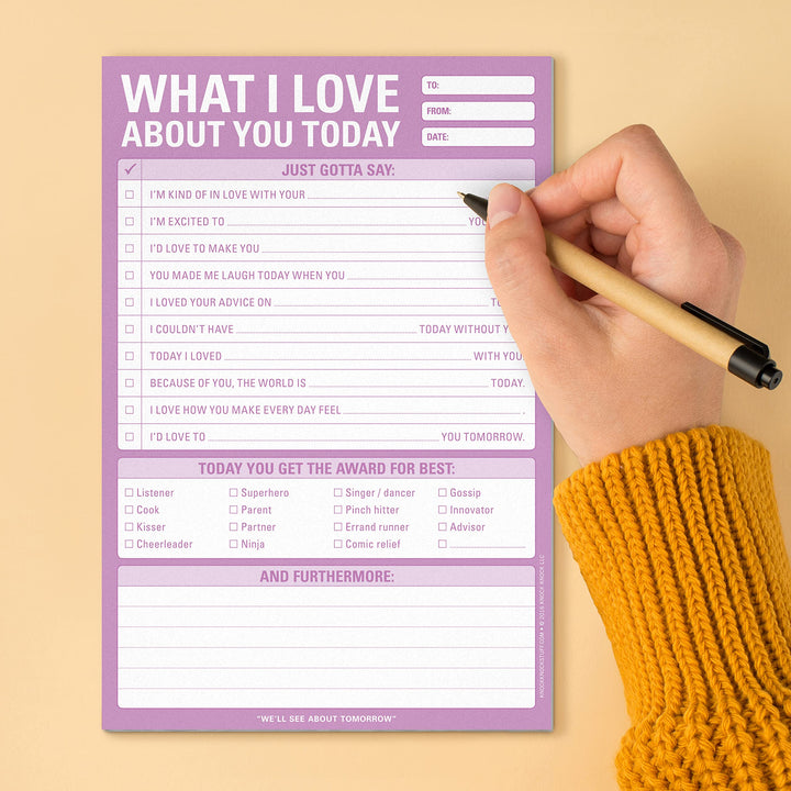 1-Count Knock Knock What I Love about You Today Pad, Love Letter Paper Checklist Lunch Box Notes for Husband, 6 x 9-inches 1-Count