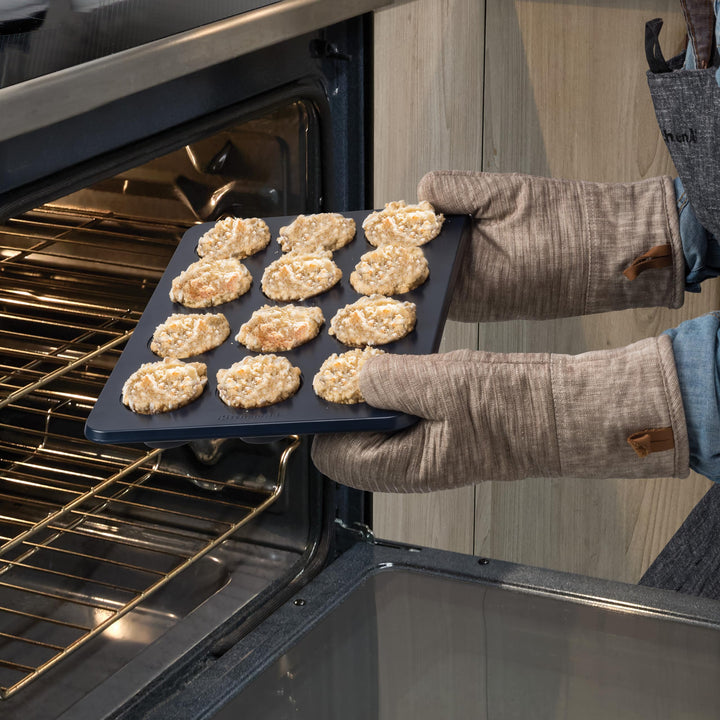 KitchenAid 12-Cup Nonstick Swiss Engineered Aluminized Steel Muffin Pan, Dishwasher Safe, Ink Blue 12 Cup