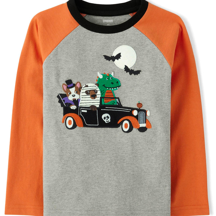 Gymboree Boys' and Toddler Embroidered Graphic Long Sleeve T-Shirts 12 Halloween Car