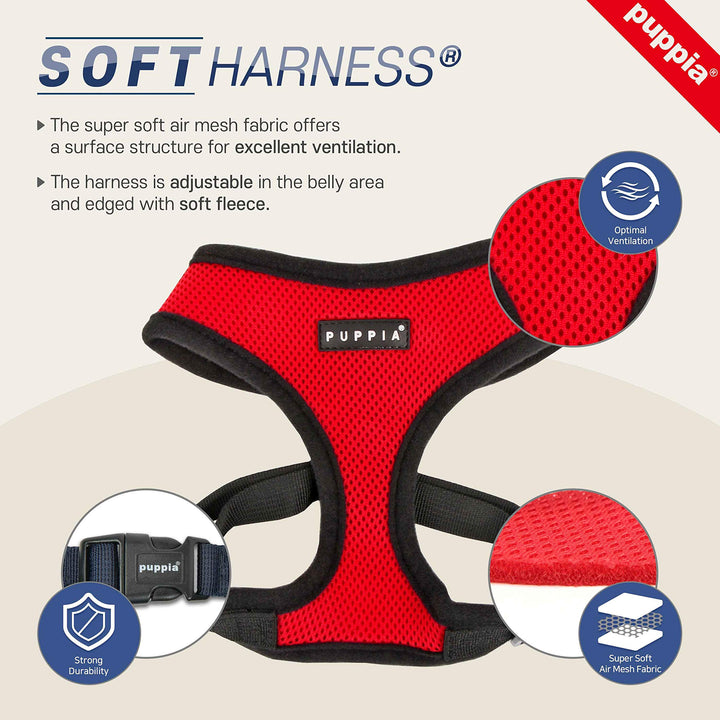 Puppia Soft Dog Harness No Choke Over-The-Head Triple Layered Breathable Mesh Adjustable Chest Belt and Quick-Release Buckle, Purple, Large