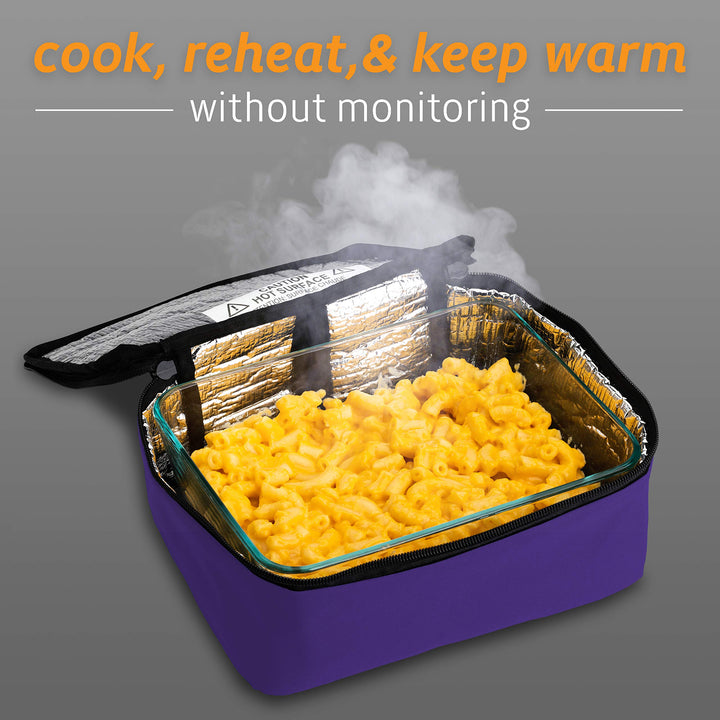 HOTLOGIC Mini Portable Electric Lunch Box Food Heater - Innovative Food Warmer and Heated Lunch Box for Adults Car/Home - Easily Cook, Reheat, and Keep Your Food Warm - Purple (12V)