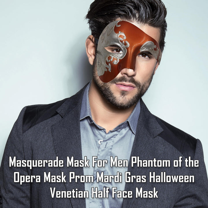 Masquerade Mask For Men Phantom Of The Opera Mask Prom Mardi Gras Haloween Venetian Half Face Mask Copper/Silver One Size