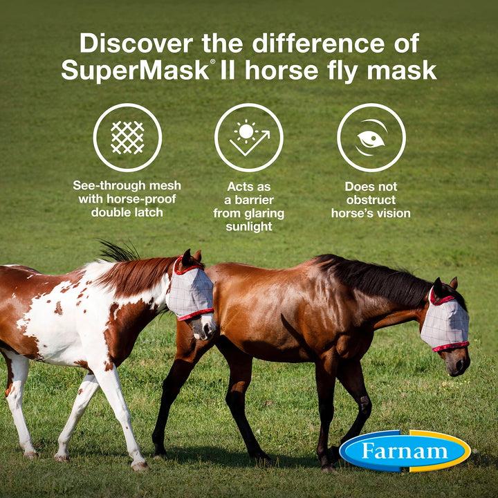 Farnam SuperMask II Fly Mask Without Ears for Foals, Full Face Coverage and Eye Protection from Insect Pests, Structured Classic Styling Mesh with Plush Trim, Foal Size