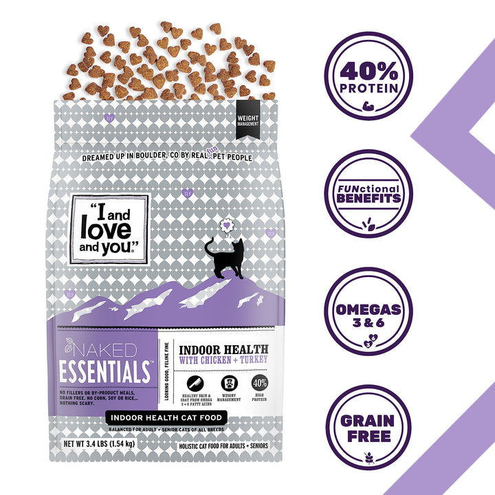 I and love and you Naked Essentials Dry Cat Food - Chicken + Duck - Grain Free, Real Meat, No Fillers, Prebiotics + Probiotics, 11lb Bag Chicken and Duck 11 Pound (Pack of 1)