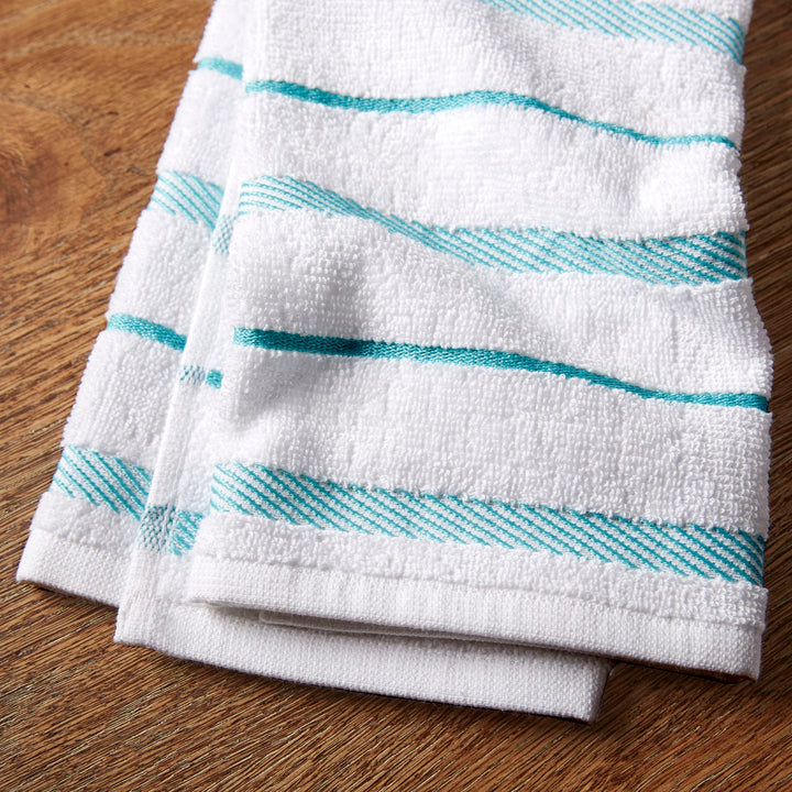 KitchenAid Albany Kitchen Towel 4-Pack Set, Aqua/White, 16"x26" 16"x26"