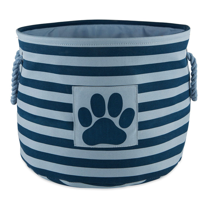 Bone Dry 5743 Pet Storage Collection Striped Paw Patch Bin, Medium Round, Dark Navy