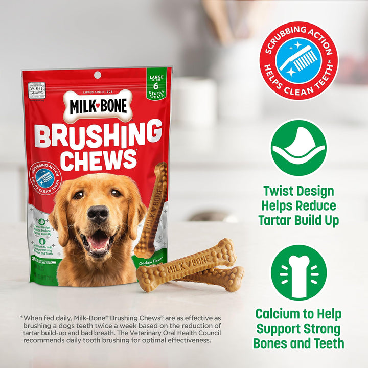 Milk-Bone Original Brushing Chews 18 Large Daily Dental Dog Treats Chicken (Large) 24.2 Ounce (Pack of 1)