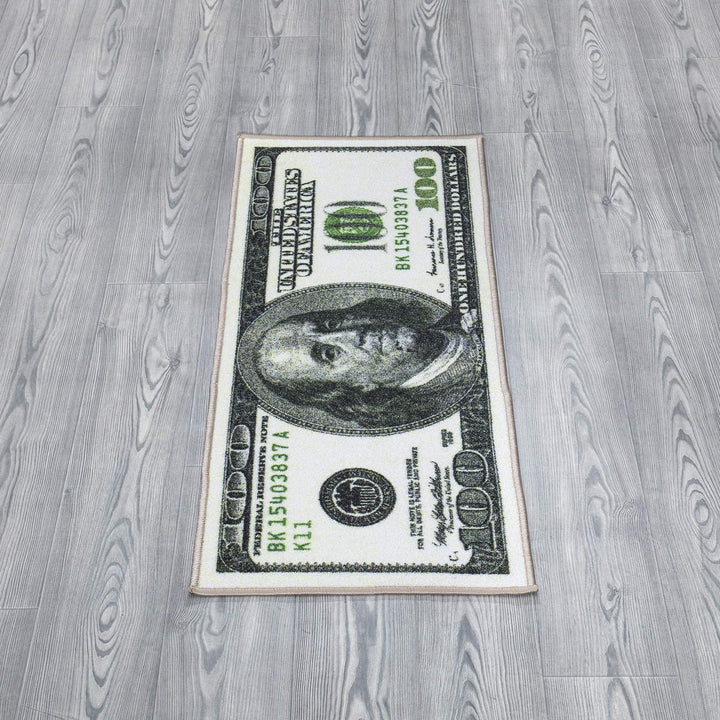 Machine Washable $100 Bill Design Non-Slip Rubberback 17x43 Modern Runner Rug for Hallway, Kitchen, Bedroom, 17" x 43", Green/Multicolor Money Old $100 Runner - 17" x 43"