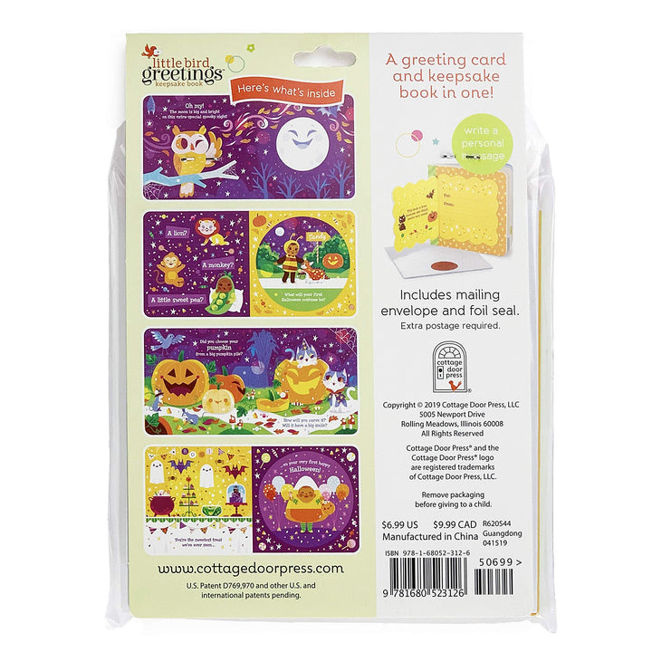 Baby's First Halloween Greeting Card Board Book (Includes Envelope and Foil Sticker) For Newborns, 0-12 Months (Little Bird Greetings Keepsake Book)