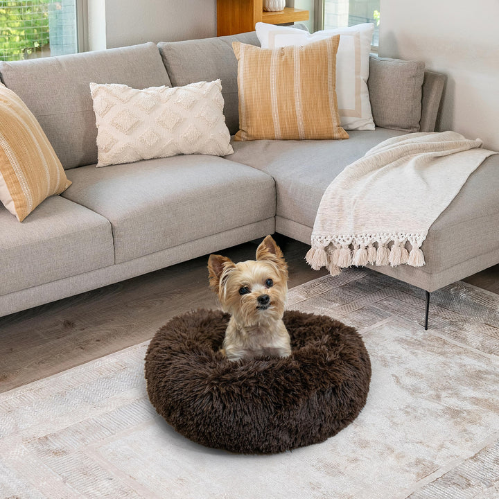 Best Friends by Sheri The Original Calming Donut Cat and Dog Bed in Shag Fur Shag Dark Brown, Extra Small 18" 18.0"L x 18.0"W x 7.0"Th Bed Only