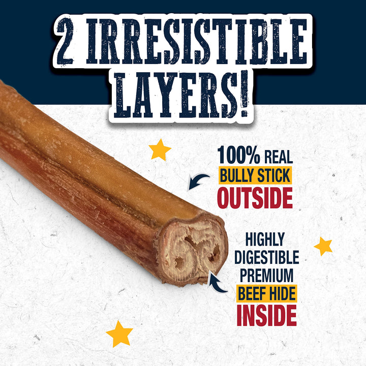 Cadet Bully Hide Sticks for Small, Medium and Large Dogs  All-Natural Beef Pizzle, High Protein, Low Fat, Long-Lasting, Grain & Rawhide-Free Dog Chews for Aggressive Chewers, Large (2 Count)