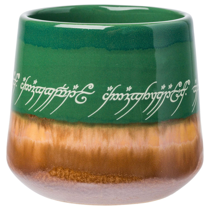 Silver Buffalo Lord of The Rings Elven Text High Gloss Reactive Glaze Tapered Pottery Mug,14 Ounces Green/Brown/Multi