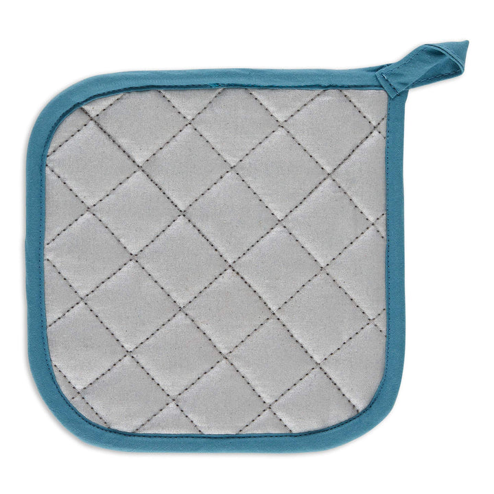 DII Basic Terry Collection Quilted 100% Cotton, Potholder, Storm Blue, 3 Piece