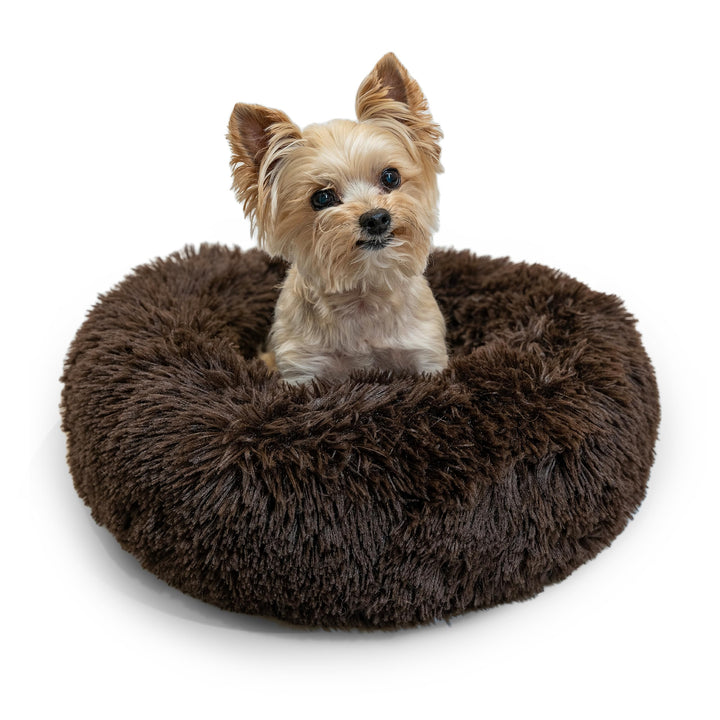 Best Friends by Sheri The Original Calming Donut Cat and Dog Bed in Shag Fur Shag Dark Brown, Extra Small 18" 18.0"L x 18.0"W x 7.0"Th Bed Only