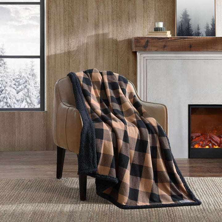 Eddie Bauer - Throw Blanket, Super Soft Reversible Sherpa Flannel Bedding, Ideal Christmas & White Elephant Gifts, Cozy Plaid Throw Blankets for Couch (Cabin Plaid Grey, Throw) Grey/Black