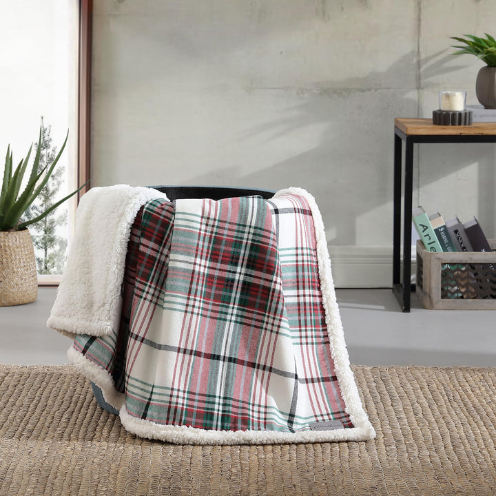 Eddie Bauer - Throw Blanket, Super Soft Reversible Cotton Flannel Sherpa Bedding, Ideal Christmas & White Elephant Gifts, Cozy Plaid Throw Blankets for Couch (Winslow Charcoal, Throw) Winslow Charcoal/Red