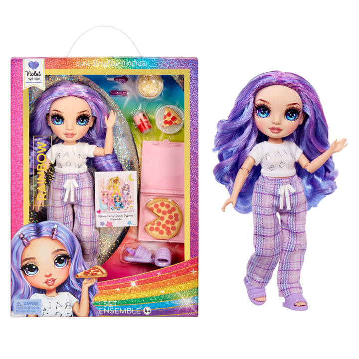 Rainbow High Jr High PJ Party - Violet, Purple 9" Posable Fashion Doll with Soft Onesie, Slippers, Fun Play Accessories, Great Toy Gift for Girls Kids Ages 4-12 Years