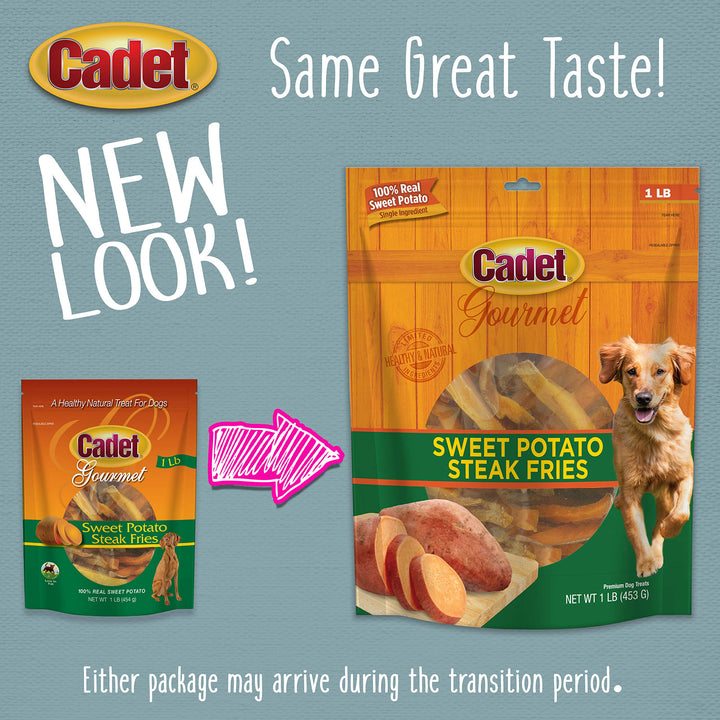 Cadet Gourmet Sweet Potato Fries Dog Treats - Healthy & Natural Sweet Potato Dog Training Treats for Small & Large Dogs - Inspected & Tested in USA (1 lb.) 1 Pound (Pack of 1)