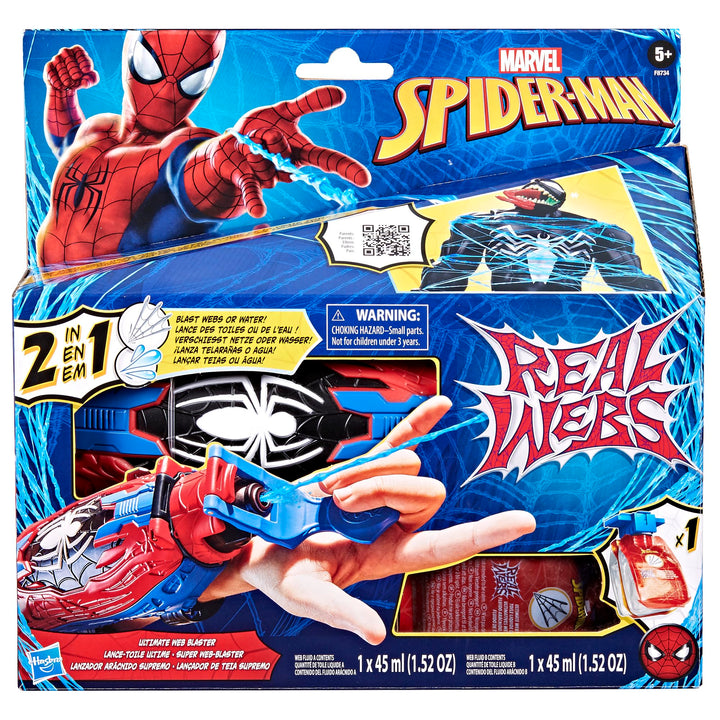 Marvel Spider-Man Real Webs Ultimate Web Blaster, 2-in-1 Blaster, Kids Halloween Costume, Super Hero Toys, Ages 5+