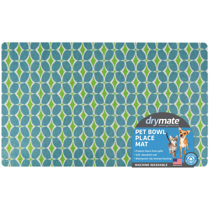 Drymate Pet Bowl Placemat, Dog & Cat Food Feeding Mat - Absorbent Fabric, Waterproof Backing, Slip-Resistant - Machine Washable/Durable (USA Made) (12” x 20”) (Structure Blue & Green) Small (12" x 20") Structure Blue & Green