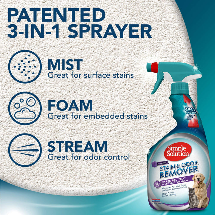 Simple Solution Pet Stain and Odor Remover | Enzymatic Cleaner with 2X Pro-Bacteria Cleaning Power | Floral Fresh, 1 Gallon 128 Fl Oz (Pack of 1)