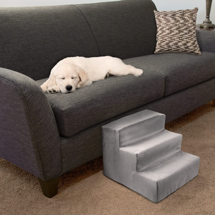 3-Step Pet Stairs - Nonslip Foam Dog and Cat Steps with Removable Zippered Microfiber Cover - 2-Tone Design for Home or Vehicle Use by PETMAKER (Gray) 3 Step Two-Tone Gray