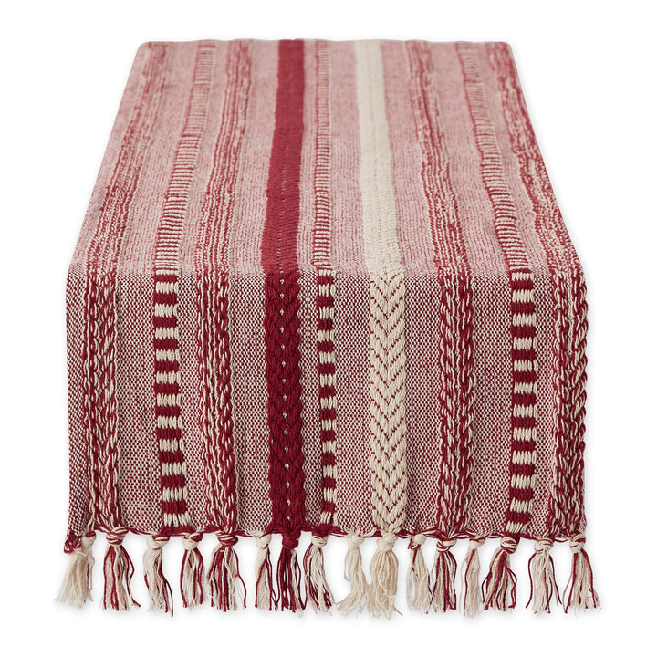 DII Farmhouse Braided Stripe Table Runner Collection, 15x72 (15x77, Fringe Included), Barn Red