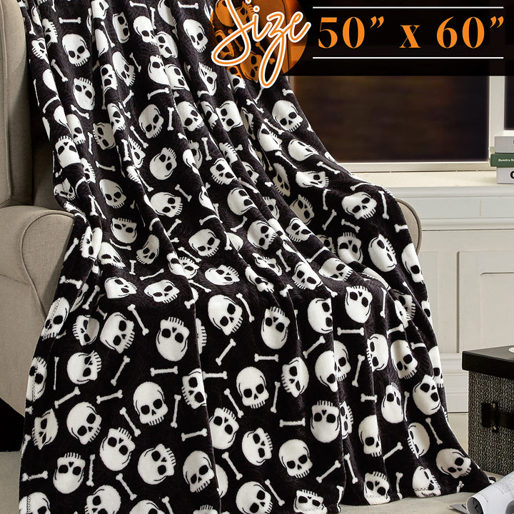 Elegant Comfort Lightweight Throw Blanket- Halloween Themed, Soft, Cozy and Plush- Perfect for Lounging This Spooky Season, 50 x 60 inches, Skull & Bones Skull Bones