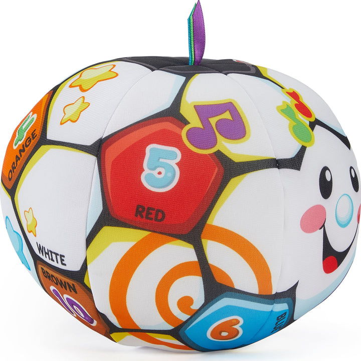 Fisher-Price Baby to Toddler Toy Laugh & Learn Singin’ Soccer Ball Musical Plush with Educational Phrases for Infants Ages 6+ Months ( Exclusive) Easy-to-Open Packaging