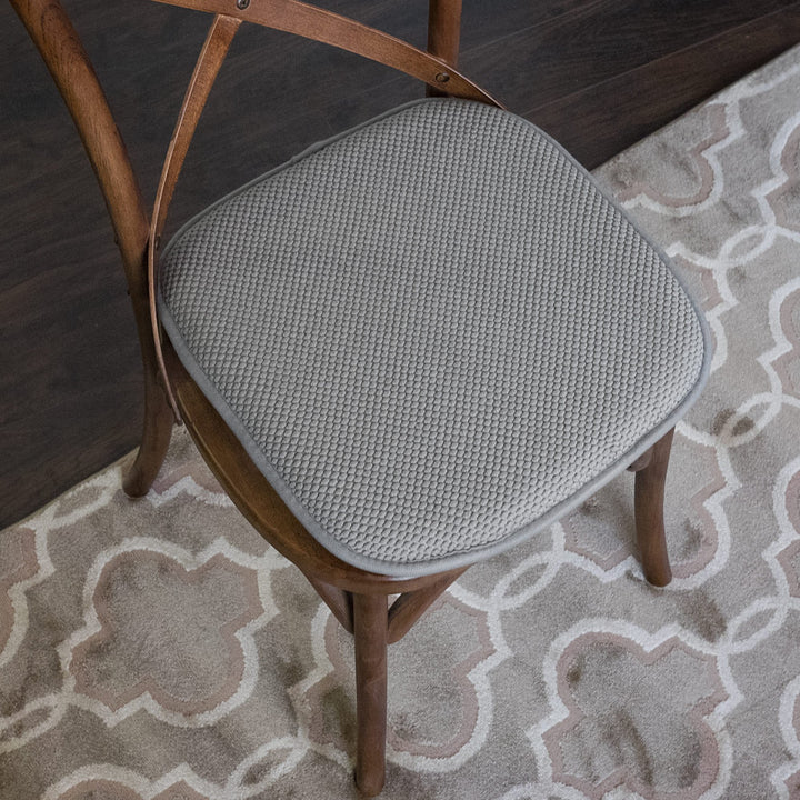 Sweet Home Collection Memory Foam Chair Cushion Honeycomb Pattern Solid Color Slip Non Skid Rubber Back Ultimate Comfort and Softness Rounded Square 16" x 16" Seat Cover, 2 Pack, Silver