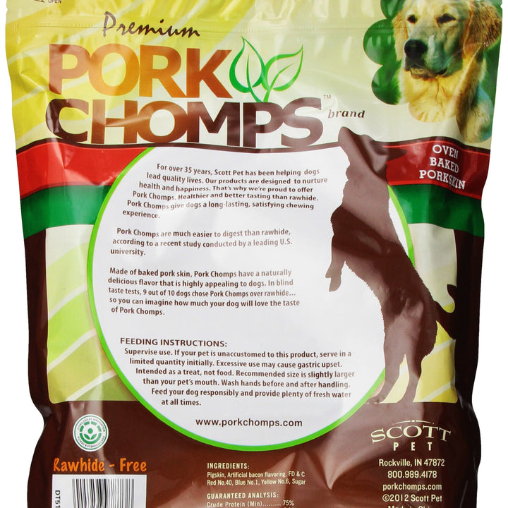 Pork Chomps Baked Pork Skin Dog Chews, 11-inch Knots, Bacon Flavor Strip, 4 Count 1.68 Pound (Pack of 1)