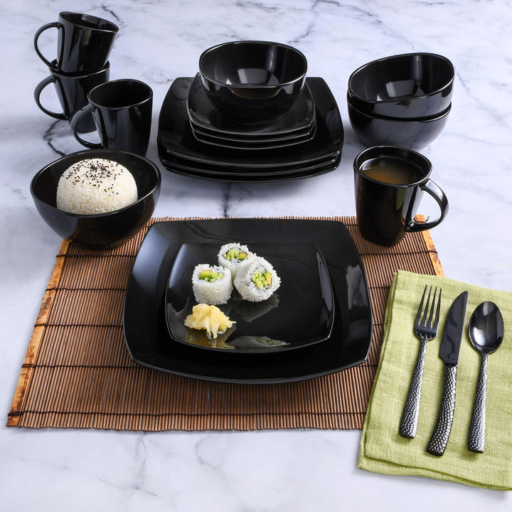 Gibson Soho Lounge Square Reactive Glaze Stoneware Dinnerware Set, Service for 4 (16pc), Sapphire Service for 4 (16pcs)