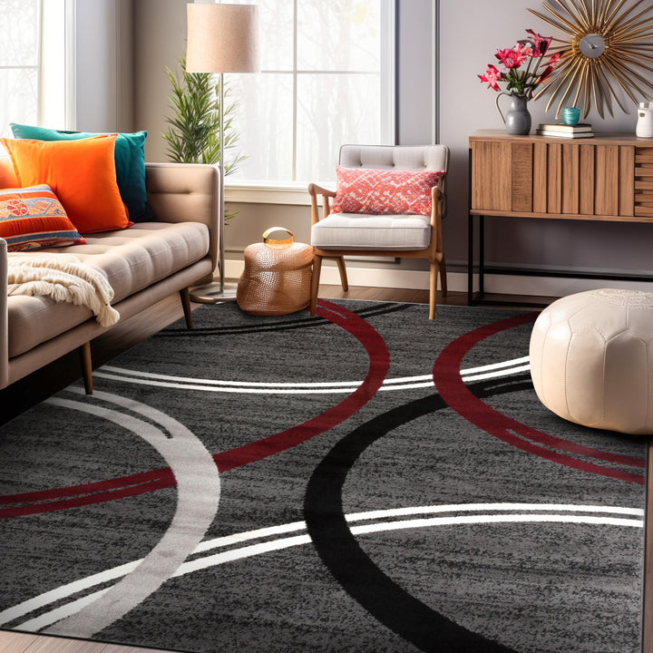 Rugshop Modern Wavy Circles Design Area Rug 2'7" x 4' Red 2'7" x 4'