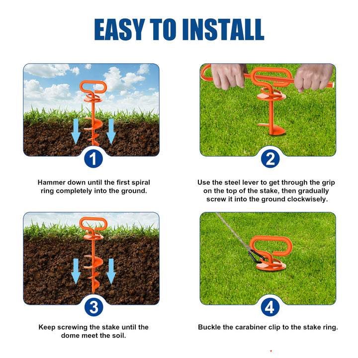 Eurmax USA Heavy-Duty Dog Tie Out Stakes Easy Installation Yard Dog Leash Anchor Dog Stake for Outside Portable Camping Dog Ground Anchor Dog Anchor for Large Dogs,Trampoline, 1-Pack(Orange) Orange 1pc with bag
