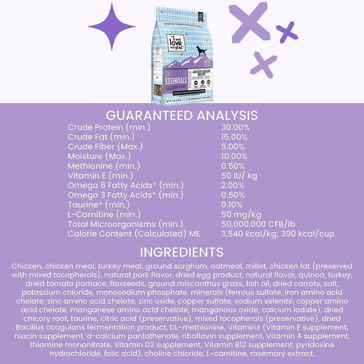 I and love and you Naked Essentials Dry Dog Food for Puppies - Chicken + Lentils - High Protein, Real Meat, No Fillers, Prebiotics + Probiotics, 4lb Bag 4 Pound (Pack of 1)