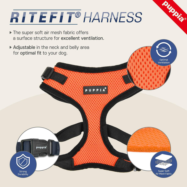 Authentic Puppia RiteFit Harness with Adjustable Neck, Red, Medium