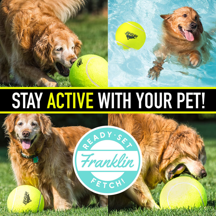 Franklin Pet Supply Ready Set Fetch Oversized Dog Tennis Ball - 8.5" Jumbo Size - Pump Included 1 Pack - Oversize - No Squeak