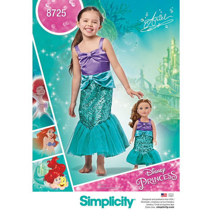 Simplicity 8725 Disney Princess Ariel Halloween Costume Sewing Pattern, for Girls and Dolls Sizes 3-8