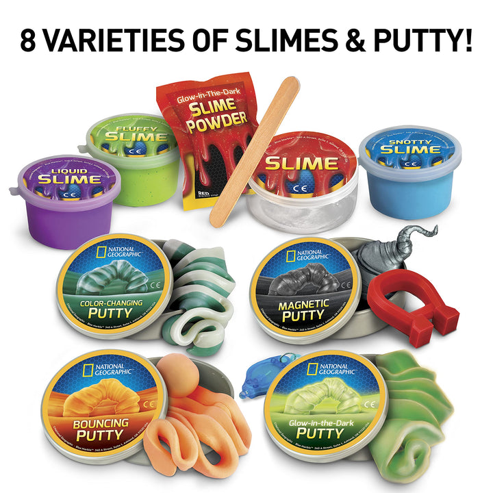 NATIONAL GEOGRAPHIC Mega Slime & Putty Lab Kit - 4 Slimes & 4 Putties Including Magnetic, For Boys & Girls, Sensory Toy & Science Kit (Exclusive)