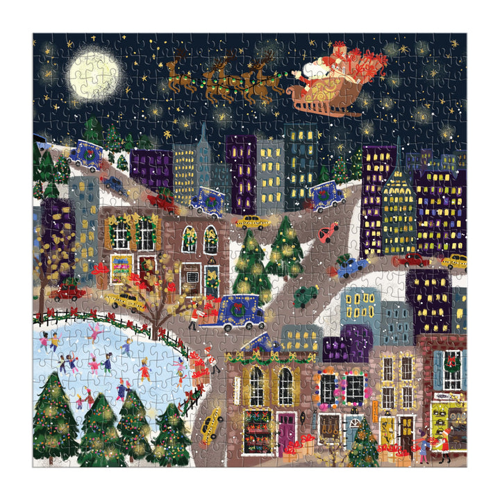 Galison Presentville 500 Piece Holiday Foil Puzzle Featuring Festive Scene by Joy Laforme ( Exclusive)