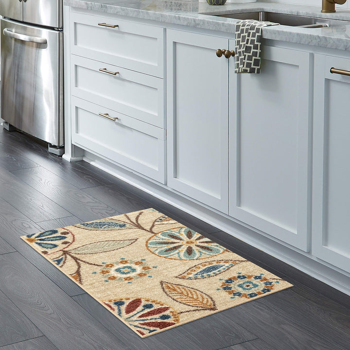 Maples Rugs Reggie Floral Kitchen Rugs Non Skid Washable Accent Area Carpet [Made in USA], Beige, 1'8 x 2'10 1'8" x 2'10"