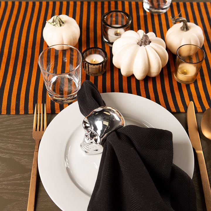 DII Halloween Party Tabletop Decor, Reusable & Machine Washable Cotton Fabric, Table Runner, 14x108, Witchy Black & Orange Stripe Table Runner, 14x108"