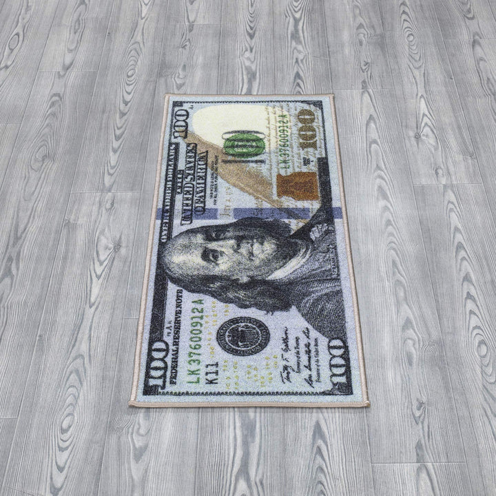 Machine Washable $100 Bill Design Non-Slip Rubberback 17x43 Modern Runner Rug for Hallway, Kitchen, Bedroom, 17" x 43", Multicolor Money New $100 Runner - 17" x 43"