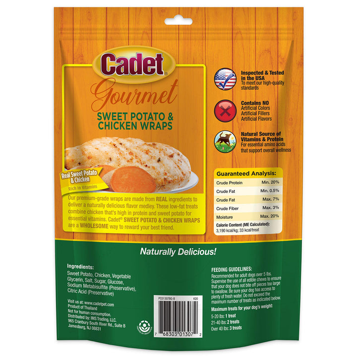 Cadet Gourmet Sweet Potato & Chicken Wraps Dog Treats - Healthy & Natural Chicken and Sweet Potato Dog Training Treats for Small & Large Dogs - Inspected & Tested in USA (14 oz.) 14 Ounce (Pack of 1)