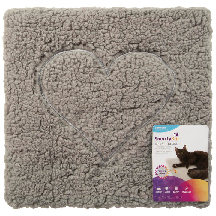 SmartyKat Crinkle Cloud Plush Cat Bed, Machine Washable, Randomly Selected Color - Cream OR Gray, One Size Crinkle Cloud Mat (Randomly Selected Color)