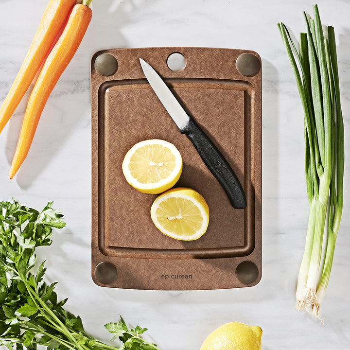 Epicurean All-In-One Cutting Board with Non-Slip Feet and Juice Groove, 10-Inch x 7-Inch, Nutmeg/Brown