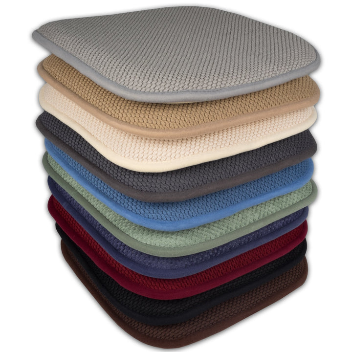 Sweet Home Collection Memory Foam Chair Cushion Honeycomb Pattern Solid Color Slip Non Skid Rubber Back Ultimate Comfort and Softness Rounded Square 16" x 16" Seat Cover,2 Pack,Navy Blue, 2 Piece Navy 2 Pack