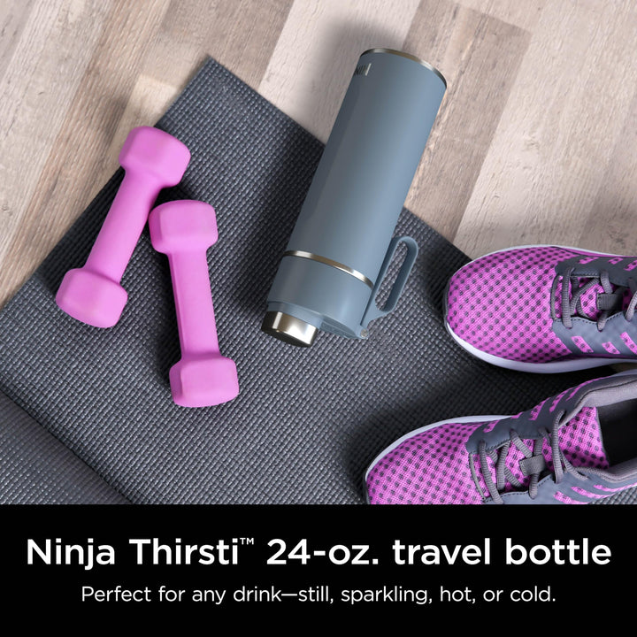 Ninja DW1801BL Thirsti 18oz Travel Water Bottle, For Carbonated Sparkling Drinks, Colder and Fizzier Longer, Leak Proof, 24 Hrs Cold, Dishwasher Safe, Stainless Steel Insulated Tumbler, Storm Blue 18 Fluid Ounces